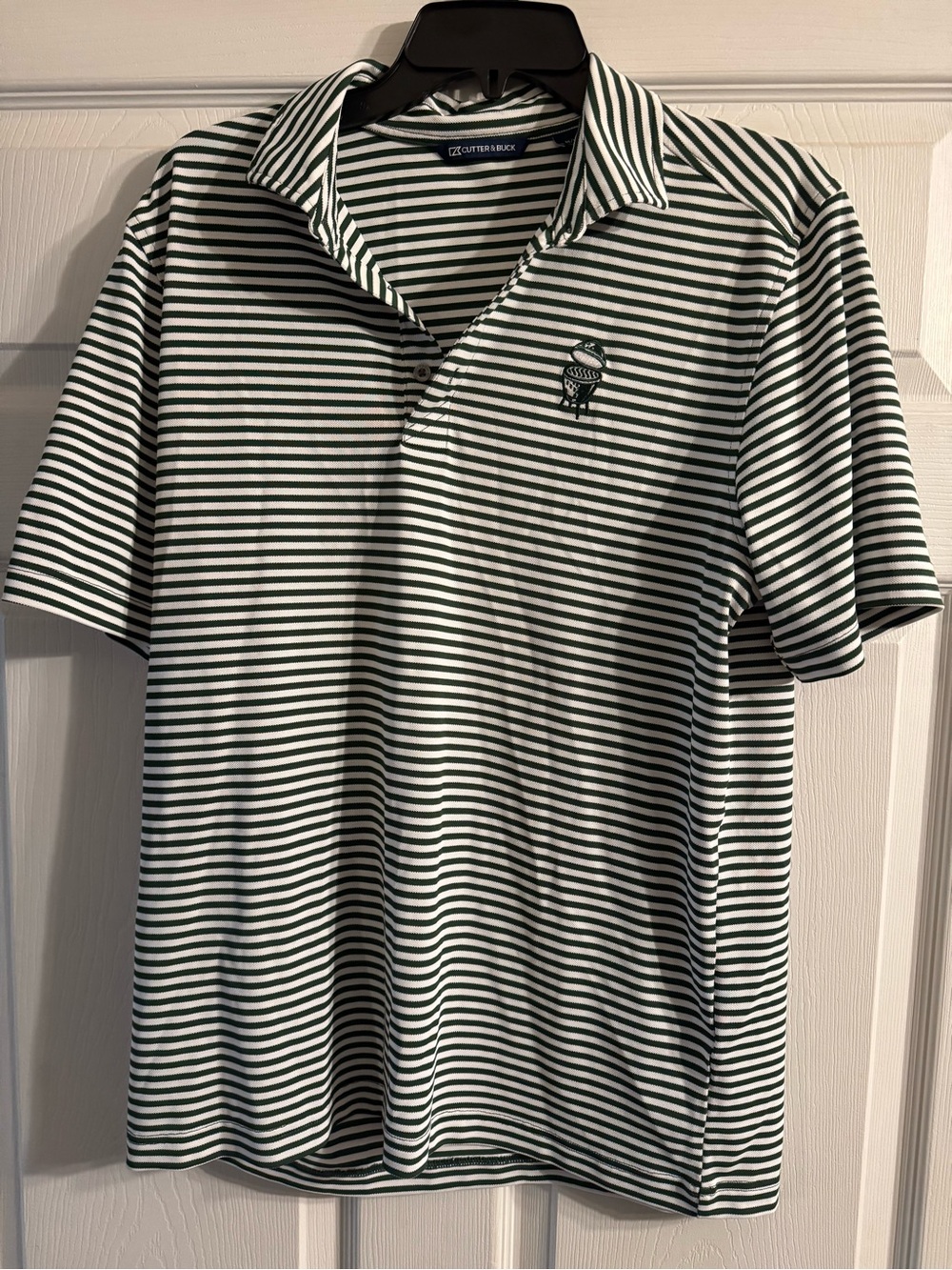 Cutter & Buck Big Green Egg Men’s Green and White Striped Performance Polo